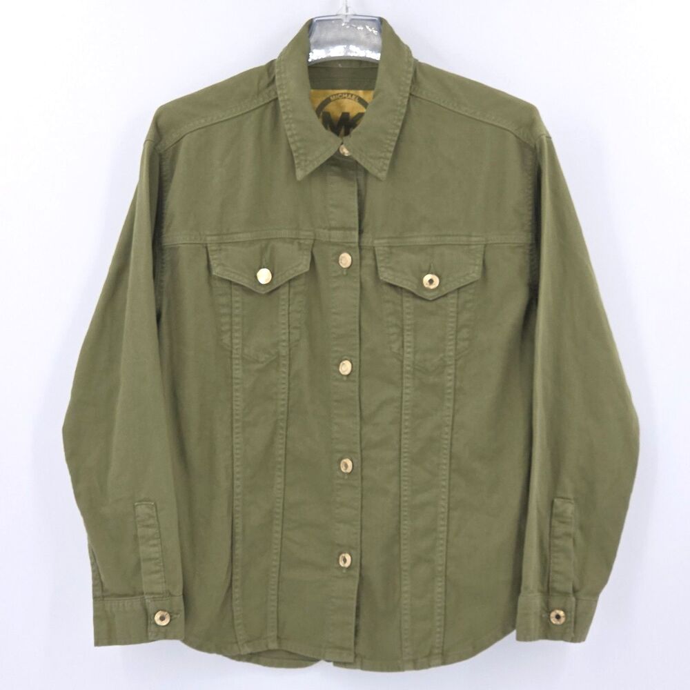 Michael Kors Shirt Jacket Utility Shacket Womens Size Medium Olive Green Fall